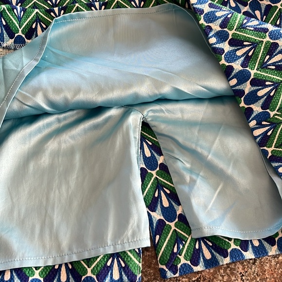 Boden Dress Sheath Emerald Deco Career Colorful Green Blue Belted Lined Size 12 - Picture 9 of 15